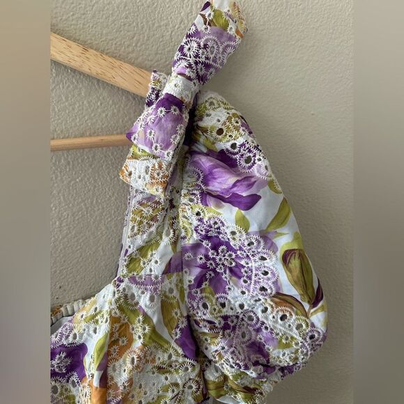 Adelyn Rae Anthropologie Gina Floral Print Embroidered Eyelet Romper Size S - Picture 7 of 14